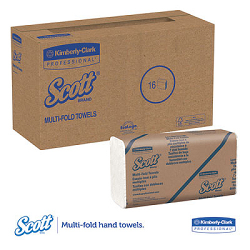 Scott Essential Low Wet Strength Multi-Fold Towels, 9.2 x 9.4, White, 250/Pack, 16 Packs/Carton (01860)