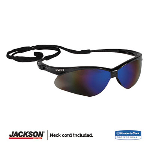 KleenGuard Nemesis Safety Glasses, Black Half Frame, Mirrored Blue Dual Lens (14481)