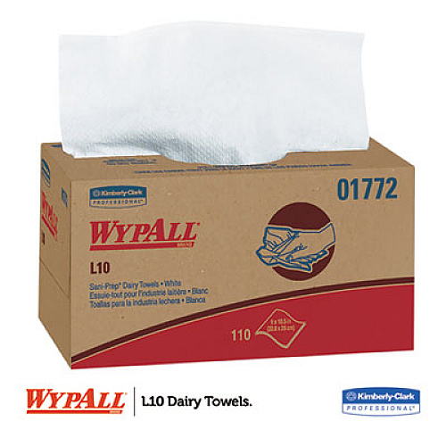 WypAll L10 SANI-PREP Dairy Towels, POP-UP Box, 1-Ply,  9 x 10.5, White, 110/Pack, 18 Packs/Carton (01772)
