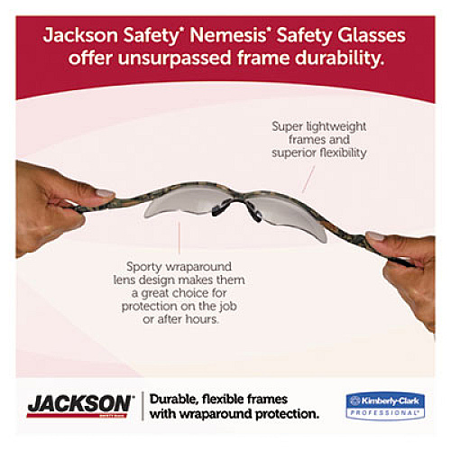 KleenGuard Nemesis Safety Glasses, Black Half Frame, Mirrored Blue Dual Lens (14481)