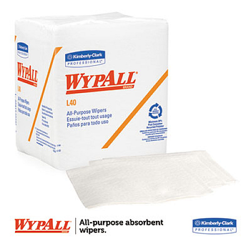 WypAll L40 Towels, 1/4 Fold, White, 12.5x12, 56/Pack, 12 Packs/Carton (05600)