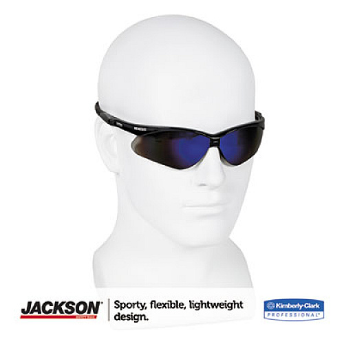 KleenGuard Nemesis Safety Glasses, Black Half Frame, Mirrored Blue Dual Lens (14481)