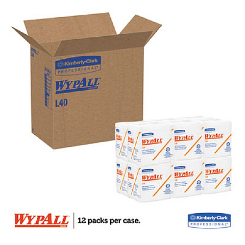 WypAll L40 Towels, 1/4 Fold, White, 12.5x12, 56/Pack, 12 Packs/Carton (05600)