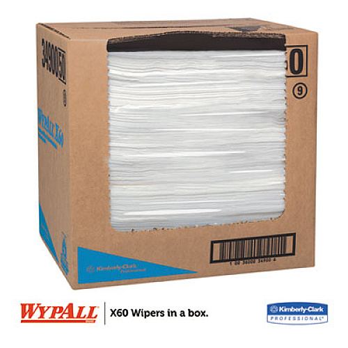 WypAll General Clean X60 Cloths, Flat Sheet, 12.5 x 16.8, White, 150/Box, 6 Boxes/Carton (34900)