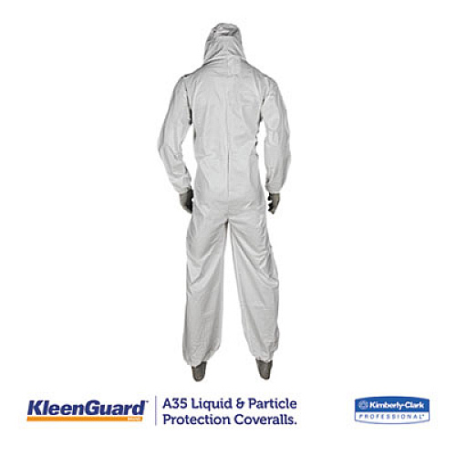 KleenGuard A35 Liquid and Particle Protection Coveralls, Zipper Front, Hooded, Elastic Wrists and Ankles, 2X-Large, White, 25/Carton (38941)