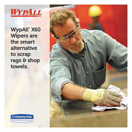 WypAll General Clean X60 Cloths, 1/4 Fold, 11 x 23, White, 100/Box, 9 Boxes/Carton (34770)