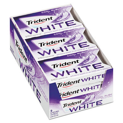 Trident White Sugarless Gum, Cool Rush Flavor, 16-Pieces/Pack, 9 Packs/Box (6763800)