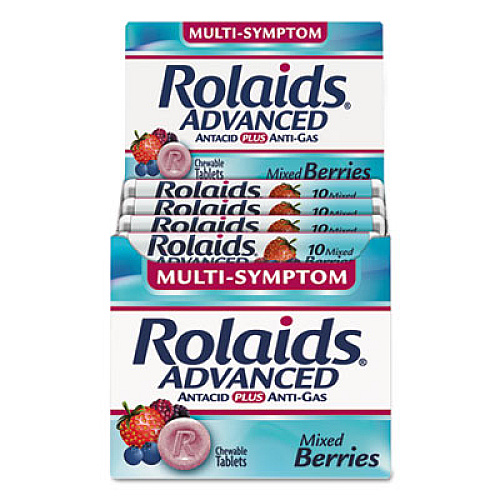 Rolaids Advanced Antacid Plus Anti-Gas Tablets, Assorted Berries, 10/Roll, 12 Roll/Box (R10405)