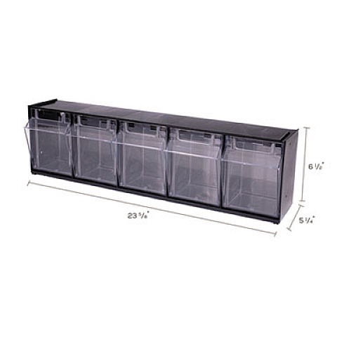 deflecto Tilt Bin Interlocking Multi-Bin Storage Organizer, 5 Sections, 23.63" x 5.25" x 6.5", Black/Clear (20504OP)