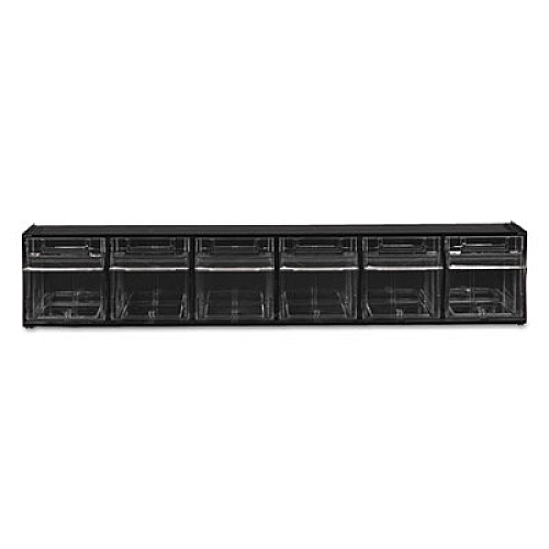 deflecto Tilt Bin Interlocking Multi-Bin Storage Organizer, 6 Sections, 23.63" x 3.63" x 4.5", Black/Clear (20604OP)