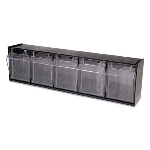 deflecto Tilt Bin Interlocking Multi-Bin Storage Organizer, 5 Sections, 23.63" x 5.25" x 6.5", Black/Clear (20504OP)