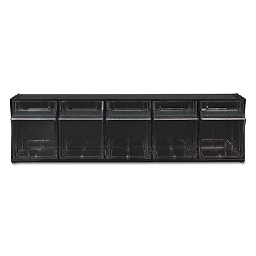 deflecto Tilt Bin Interlocking Multi-Bin Storage Organizer, 5 Sections, 23.63" x 5.25" x 6.5", Black/Clear (20504OP)