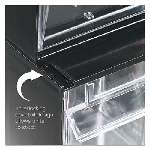 deflecto Tilt Bin Interlocking Multi-Bin Storage Organizer, 6 Sections, 23.63" x 3.63" x 4.5", Black/Clear (20604OP)