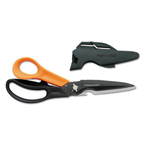 Fiskars Cuts+More Scissors, 9" Long, 3.5" Cut Length, Black/Orange Offset Handle (01005692)