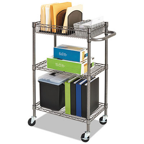 Alera Three-Tier Wire Cart with Basket, 28w x 16d x 39h, Black Anthracite (ALESW342416BA)