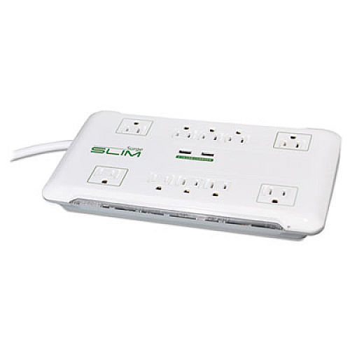 Innovera Slim Surge Protector, 10 Outlets/2 USB Charging Ports, 6 ft Cord, 2880 J, White (IVR71670)