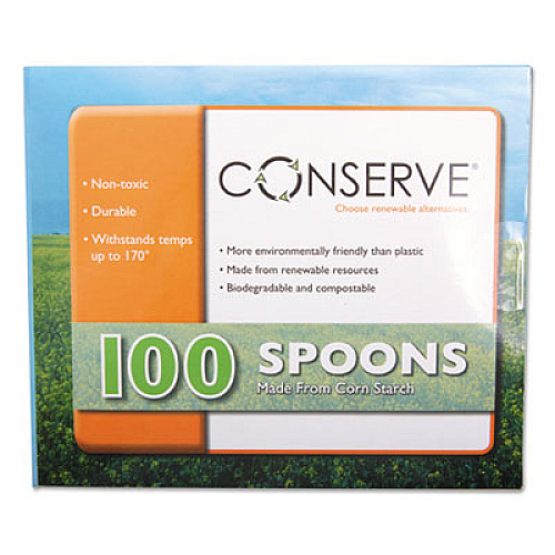 CONSERVE Corn Starch Cutlery, Spoon, White, 100/Pack (10232)
