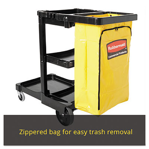 Rubbermaid Commercial Multi-Shelf Cleaning Cart, Plastic, 4 Shelves, 1 Bin, 20" x 45" x 38.25", Black (617388BK)