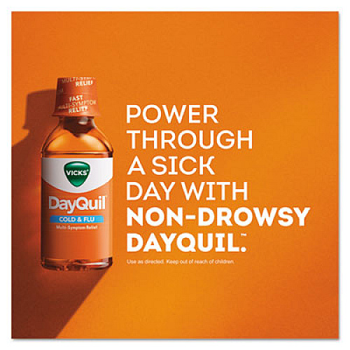 Vicks DayQuil Cold and Flu Liquid, 12 oz Bottle, 12/Carton (01436)