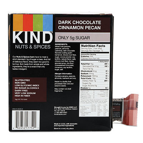 KIND Nuts and Spices Bar, Dark Chocolate Cinnamon Pecan, 1.4 oz, 12/Box (17852)