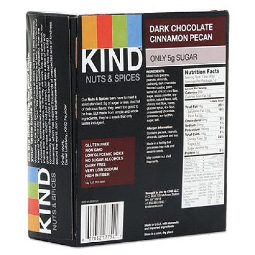 KIND Nuts and Spices Bar, Dark Chocolate Cinnamon Pecan, 1.4 oz, 12/Box (17852)