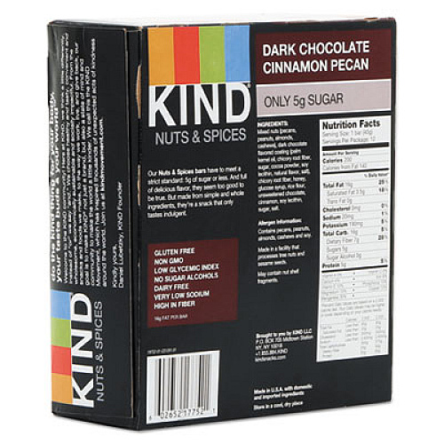 KIND Nuts and Spices Bar, Dark Chocolate Cinnamon Pecan, 1.4 oz, 12/Box (17852)