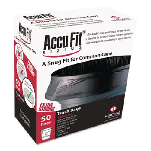 Linear Low Density Can Liners with AccuFit Sizing, 55 gal, 1.3 mil, 40" x 53", Black, 50 Bags/Box, 3 Boxes/Carton (H8053PKRC1CT)