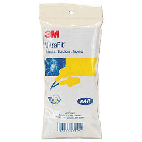 3M E-A-R UltraFit Earplugs, Corded, Premolded, Yellow, 100 Pairs (3404004)