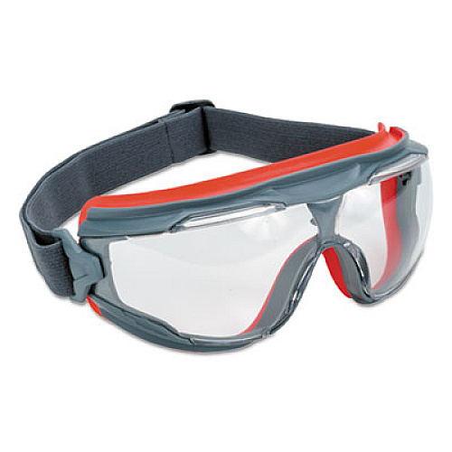 3M GoggleGear 500Series Safety Goggles, Anti-Fog, Red/Gray Frame, Clear Lens,10/Ctn (GG501SGAF)