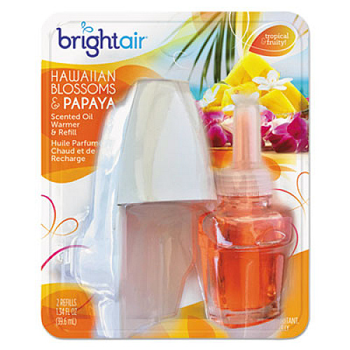 BRIGHT Air ELECTRIC SCENTED OIL AIR FRESHENER WARMER AND REFILL COMBO, HAWAIIAN BLOSSOMS/PAPAYA, 8/CARTON (900254CT)