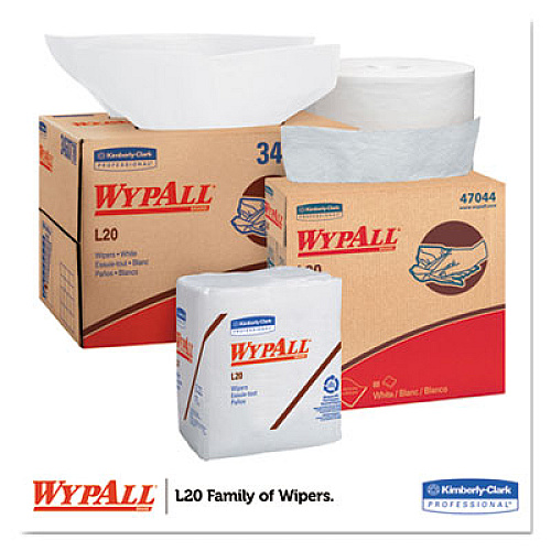 WypAll L20 Towels, POP-UP Box, 4-Ply, 9.1 x 16.8, Unscented, White, 88/Box, 10 Boxes/Carton (47044)