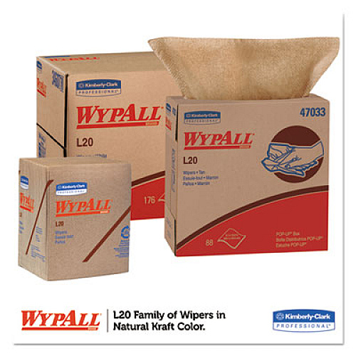 WypAll L20 Towels, Pop-Up Box, 2-Ply, 9 1/10 X 16 4/5, Brown, 88/box, 10 Boxes/carton (47033)