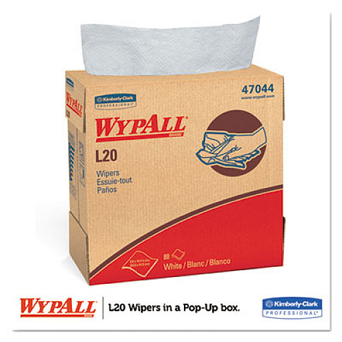 WypAll L20 Towels, POP-UP Box, 4-Ply, 9.1 x 16.8, Unscented, White, 88/Box, 10 Boxes/Carton (47044)