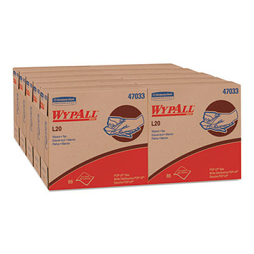WypAll L20 Towels, Pop-Up Box, 2-Ply, 9 1/10 X 16 4/5, Brown, 88/box, 10 Boxes/carton (47033)