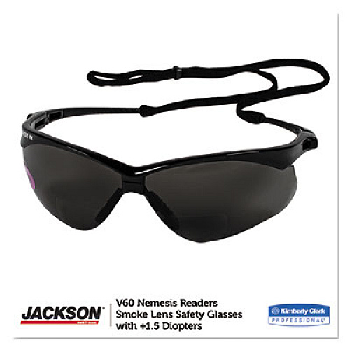 KleenGuard Nemesis Readers Safety Glasses, 1.5+ Diopter, Smoke Half Frame, Smoke Dual Lens (22516)