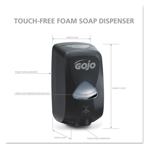 GOJO TFX TOUCH-FREE AUTOMATIC FOAM SOAP DISPENSER, 1,200 ML, 4.1" X 6" X 10.6", BLACK (273012)