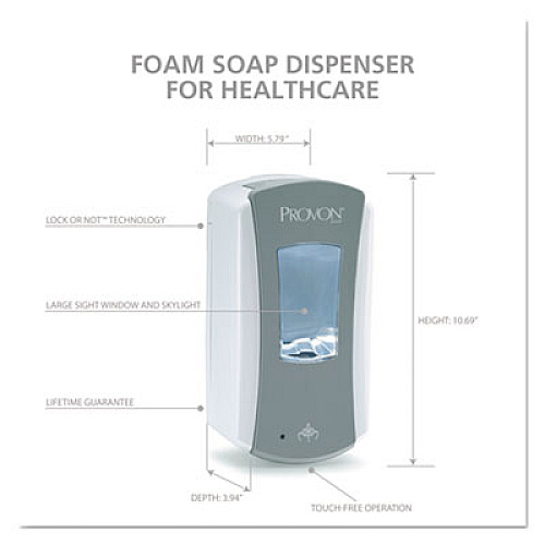 PROVON LTX-12 Dispenser, 1,200 mL, 5.75 x 3.38 x 10.63, Gray/White, 4/Carton (197104CT)