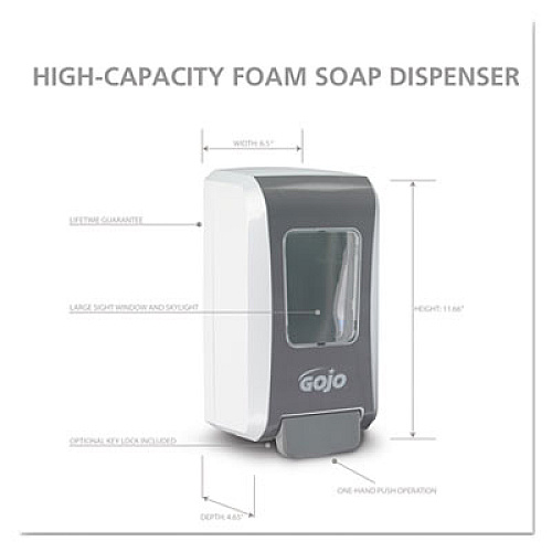 GOJO FMX-20 Soap Dispenser, 2 L, 6.5 x 4.7 x 11.7, White/Gray, 6/Carton (527006)