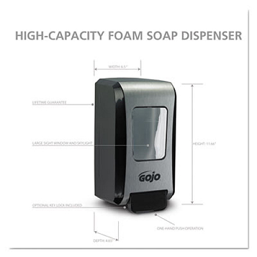 GOJO FMX-20 Soap Dispenser, 2 L, 6.5 x 4.7 x 11.7, Black/Chrome, 6/Carton (527106)