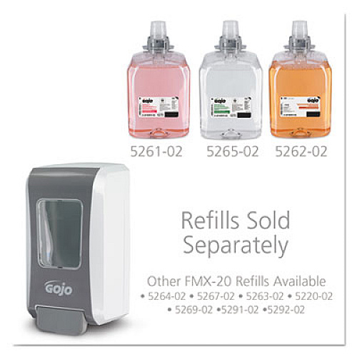 GOJO FMX-20 Soap Dispenser, 2 L, 6.5 x 4.7 x 11.7, White/Gray, 6/Carton (527006)