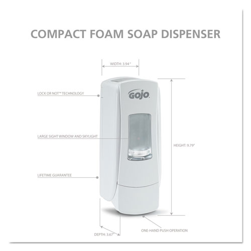 GOJO ADX-7 DISPENSER, 700 ML, 3.7" X 3.5" X 9.7", WHITE, 6/CARTON (878006CT)
