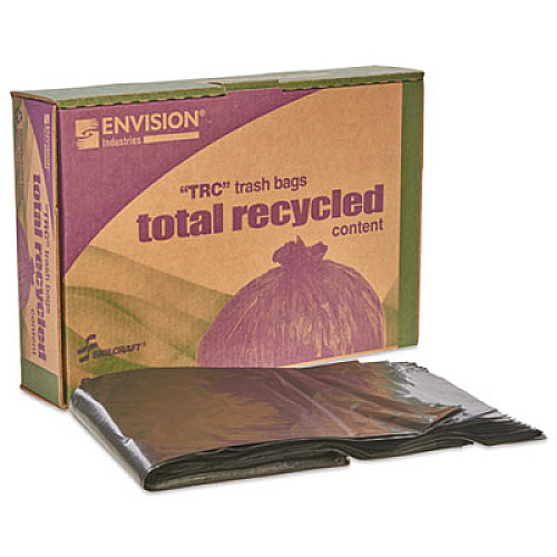 AbilityOne 8105013862399, SKILCRAFT Recycled Content Trash Can Liners, 60 gal, 1.5 mil, 38" x 60", Black/Brown, 100/Carton