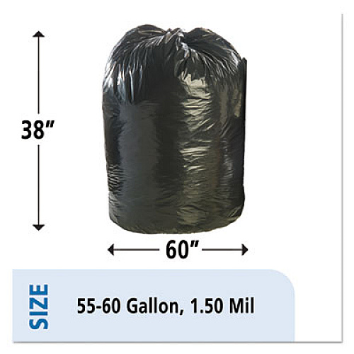AbilityOne 8105013862399, SKILCRAFT Recycled Content Trash Can Liners, 60 gal, 1.5 mil, 38" x 60", Black/Brown, 100/Carton