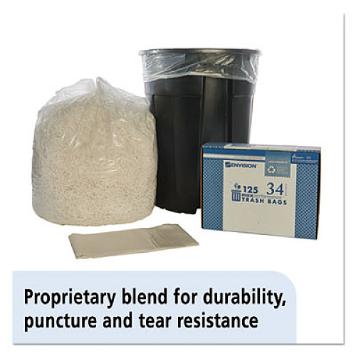 AbilityOne 8105011506256, SKILCRAFT Maximum Performance Trash Can Liner, 34 gal, 1.25 mil, 32" x 44", Clear, 125/Box