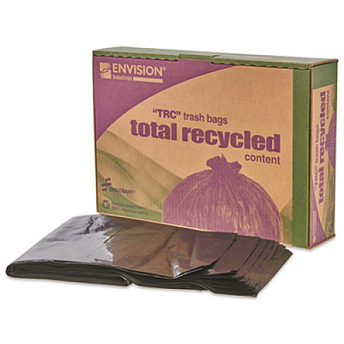 AbilityOne 8105013862399, SKILCRAFT Recycled Content Trash Can Liners, 60 gal, 1.5 mil, 38" x 60", Black/Brown, 100/Carton