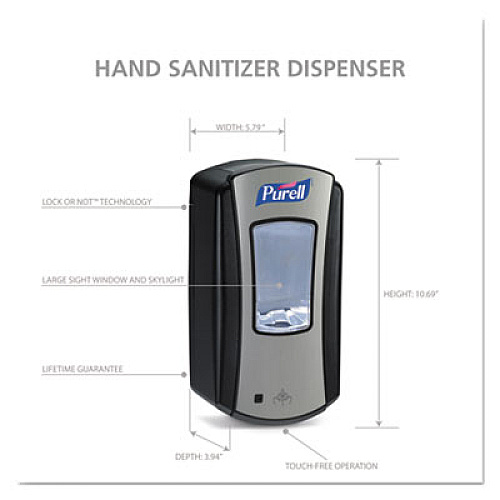 PURELL LTX-12 Touch-Free Dispenser, 1,200 mL, 5.75 x 4 x 10.5, Black/Chrome (192804)