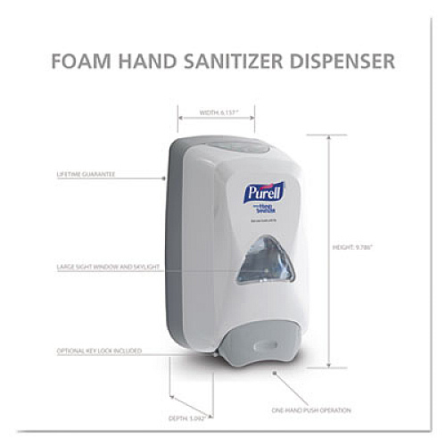 PURELL FMX-12 Foam Hand Sanitizer Dispenser, 1,000 mL/1,200 mL Refill, 6.6 x 5.13 x 11, Gray (512006)