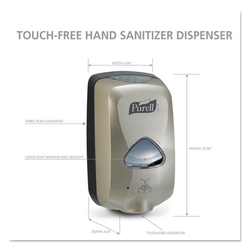 PURELL TFX TOUCH FREE DISPENSER, 1200 ML, 6.5" X 4.5" X 10.5", NICKEL (278012)
