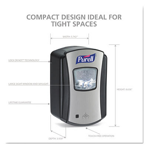 PURELL LTX-7 Touch-Free Dispenser, 700 mL, 5.75 x 4 x 4.88, Chrome/Black, 4/Carton (132804)