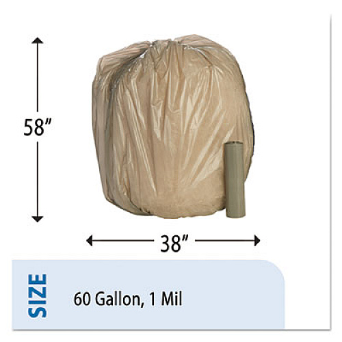 AbilityOne 8105015171364, SKILCRAFT Trash Can Liner - Linear Low-Density, 60 gal, 1 mil, 38" x 58", Gray, Perforated Roll, 100/Box